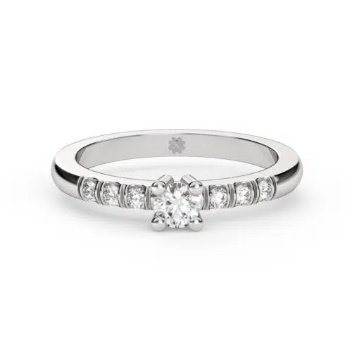 Anillo de compromiso AITHRA en oro blanco 18k Fairmined o platino responsable 950 con diamante de 20 o 25 puntos originario de Canadá