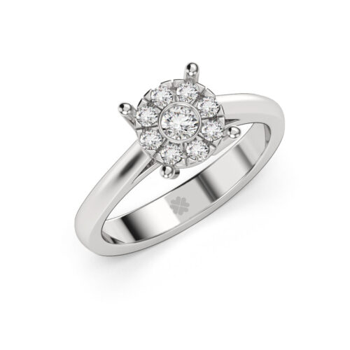 Anillo de Compromiso Halo Aeris Oro Blanco 18kt Anillo de compromiso AERIS en oro blanco 18k Fairmined o platino responsable 950 con diamante de 10 o 15 puntos originario de Canadá