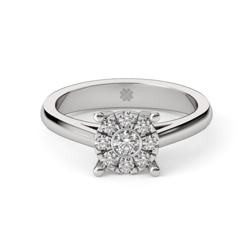 Anillo de Compromiso Halo Aeris Oro Blanco 18kt Anillo de compromiso AERIS en oro blanco 18k Fairmined o platino responsable 950 con diamante de 10 o 15 puntos originario de Canadá