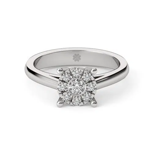 Anillo de compromiso AERIS en oro blanco 18k Fairmined o platino responsable 950 con diamante de 10 o 15 puntos originario de Canadá