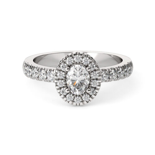 Anillo de Compromiso Halo Aria Oro Blanco 18kt Anillo de compromiso ARIA en oro blanco 18k Fairmined o platino responsable 950 con diamante de 40 o 50 puntos originario de Canadá