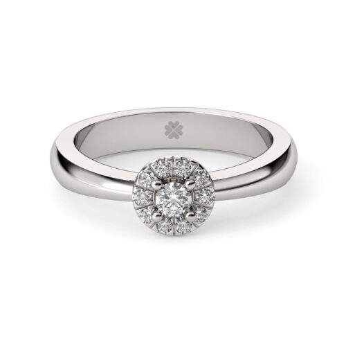 Anillo de Compromiso Halo Aura Oro Blanco 18kt Anillo de compromiso AURA en oro blanco 18k Fairmined o platino responsable 950 con diamante de 10 o 15 puntos originario de Canadá