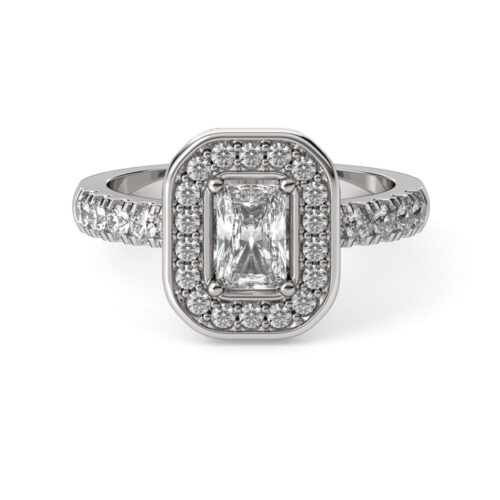 Anillo de Compromiso Halo Boreal Oro Blanco 18kt Anillo de compromiso Boreal en oro blanco 18k Fairmined o platino responsable 950 con diamante de 50 puntos originario de Canadá