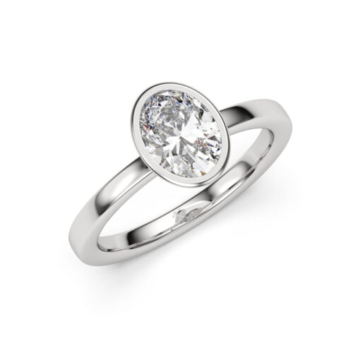 Anillo de Compromiso Solitario Dune Oro Blanco 18kt Anillo de compromiso CHLOE en oro blanco 18k Fairmined o platino responsable 950 con diamante de 100, 150 o 200 puntos de origen en laboratorio, mostrado en una mano femenina