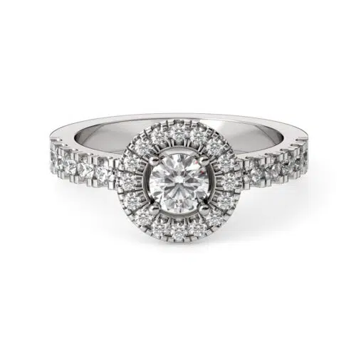 Anillo de compromiso EOS en oro blanco 18k Fairmined o platino responsable 950 con diamante de 40 o 50 puntos originario de Canadá