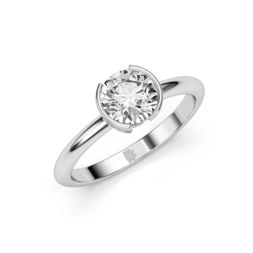 Anillo de Compromiso Solitario Gea Oro Blanco 18kt Anillo de compromiso GEA en oro blanco 18k Fairmined o platino responsable 950 con diamante de 100, 150 o 200 puntos de origen en laboratorio, mostrado en una mano femenina