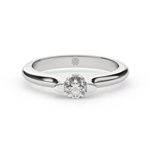 Anillo de compromiso IMBER en oro blanco 18k Fairmined o platino responsable 950, disponible con diamantes de 30, 50 o 100 puntos de origen en laboratorio