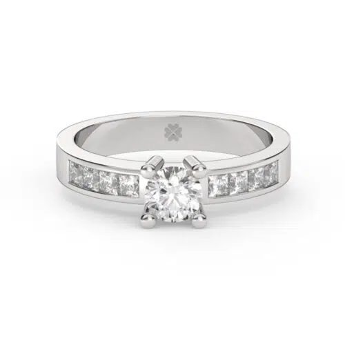 Anillo de compromiso LUCERI en oro blanco 18k Fairmined o platino responsable 950 con diamante de 40 o 50 puntos originario de Canadá