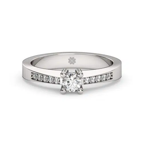 Anillo de compromiso LUMINIS en oro blanco 18k Fairmined o platino responsable 950 con diamante de 20 o 30 puntos originario de Canadá