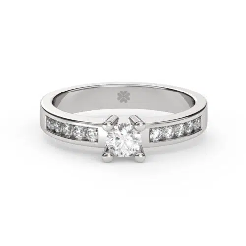 Anillo de compromiso LUX en oro blanco 18k Fairmined o platino responsable 950 con diamante de 25 o 30 puntos originario de Canadá