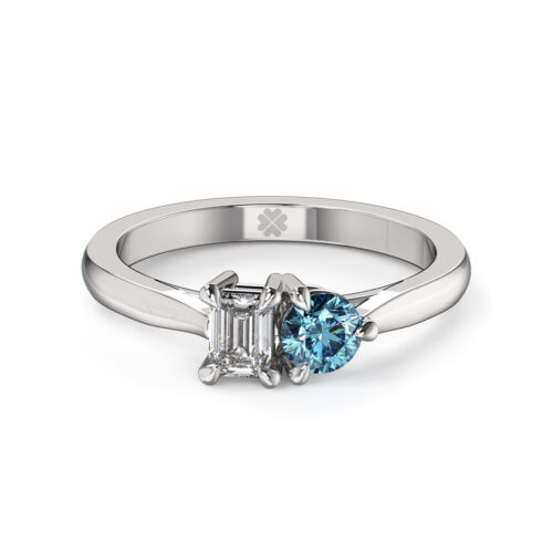 Anillo de Compromiso Duetto Lutum Blue Oro Blanco 18kt Anillo de compromiso LUTUM BLUE en oro blanco 18k Fairmined o platino responsable 950 con diamante de 30, 50 o 100 puntos de origen en laboratorio