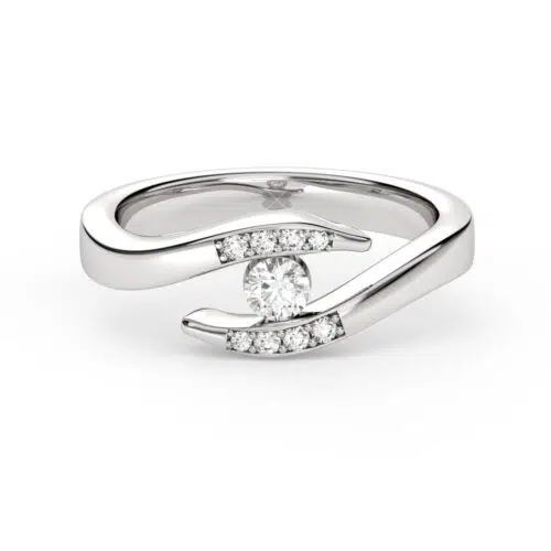 Anillo de compromiso PYRIS en oro blanco 18k Fairmined o platino responsable 950 con diamante de 15 o 20 puntos originario de Canadá