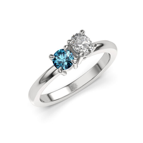 Anillo de Compromiso Duetto Radys Blue Oro Blanco 18kt Anillo de compromiso RADYS BLUE en oro blanco 18k Fairmined o platino responsable 950 con diamante de 30, 50 o 100 puntos de origen en laboratorio