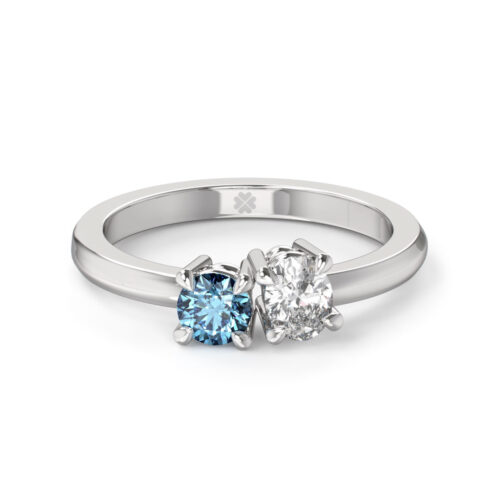 Anillo de Compromiso Duetto Radys Blue Oro Blanco 18kt Anillo de compromiso RADYS BLUE en oro blanco 18k Fairmined o platino responsable 950 con diamante de 30, 50 o 100 puntos de origen en laboratorio