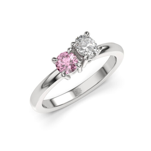 Anillo de Compromiso Duetto Radys Pink Oro Blanco 18kt Anillo de compromiso RADYS PINK en oro blanco 18k Fairmined o platino responsable 950 con diamante de 30, 50 o 100 puntos de origen en laboratorio