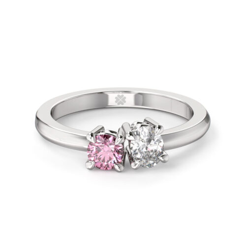 Anillo de Compromiso Duetto Caprys Pink Oro Blanco 18kt Anillo de compromiso RADYS PINK en oro blanco 18k Fairmined o platino responsable 950 con diamante de 30, 50 o 100 puntos de origen en laboratorio