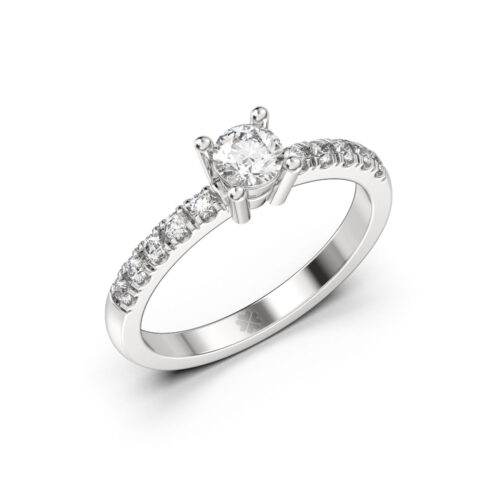 Anillo de compromiso STELLA en oro blanco 18k Fairmined o platino responsable 950 con diamante de 30 o 40 puntos originario de Canadá