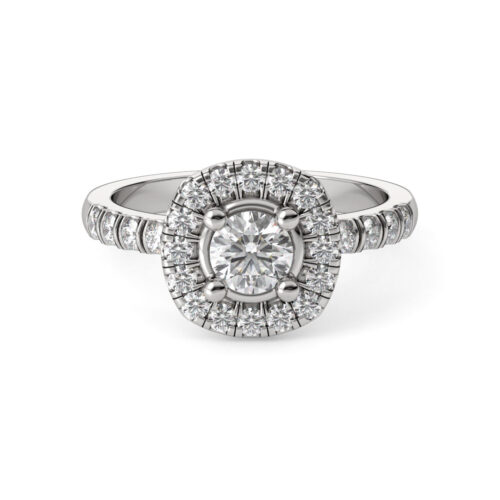 Anillo de Compromiso Halo Tempes Oro Blanco 18kt Anillo de compromiso TEMPES en oro blanco 18k Fairmined o platino responsable 950 con diamante de 40 o 50 puntos originario de Canadá