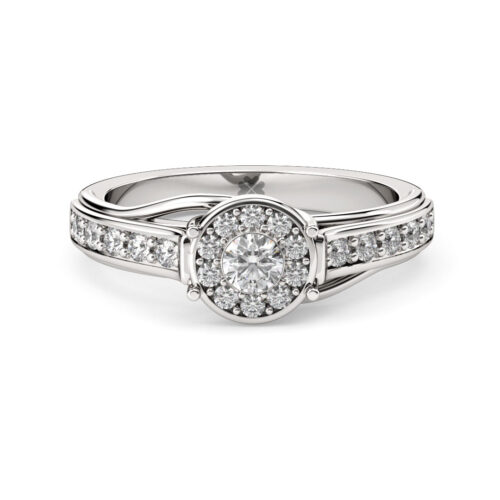 Anillo de Compromiso Halo Ventus Oro Blanco 18kt Anillo de compromiso Ventus en oro blanco 18k Fairmined o platino responsable 950 con diamante de 15 puntos originario de Canadá