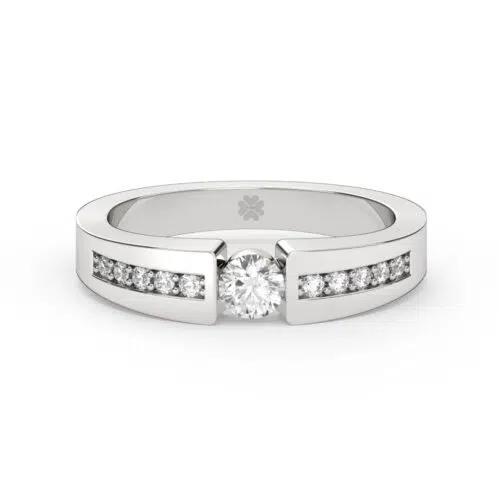 Anillo de compromiso VESTA en oro blanco 18k Fairmined o platino responsable 950 con diamante de 20 o 30 puntos originario de Canadá