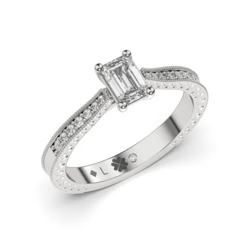 Anillo de Compromiso Vintage Adeline Platino Diamante Corte Esmeralda