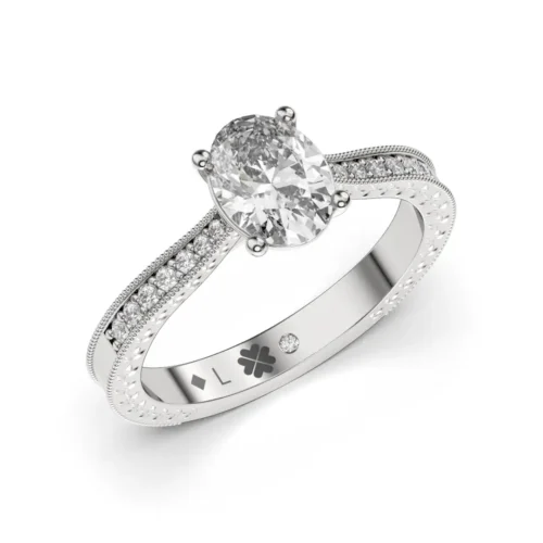 Anillo de Compromiso Vintage Camille Platino Diamante Corte Ovalado