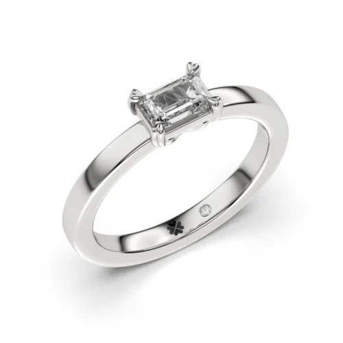 Anillo de Compromiso Solitario Comienzo Platino Diamante Corte Esmeralda Anillo de Compromiso Solitario Comienzo Platino Diamante Corte Esmeralda