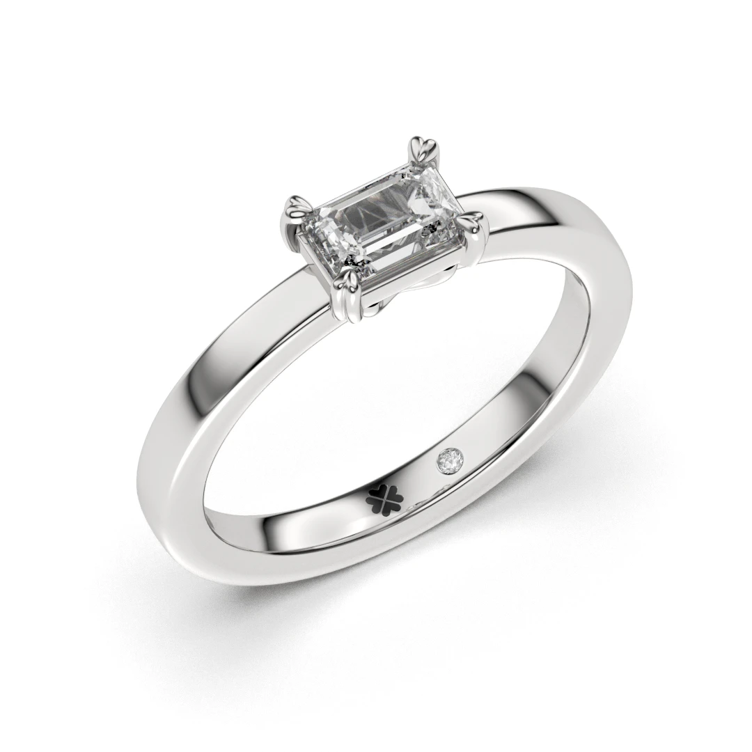 Anillo de Compromiso Solitario Comienzo Platino Diamante Corte Esmeralda Anillo de Compromiso Solitario Comienzo Platino Diamante Corte Esmeralda