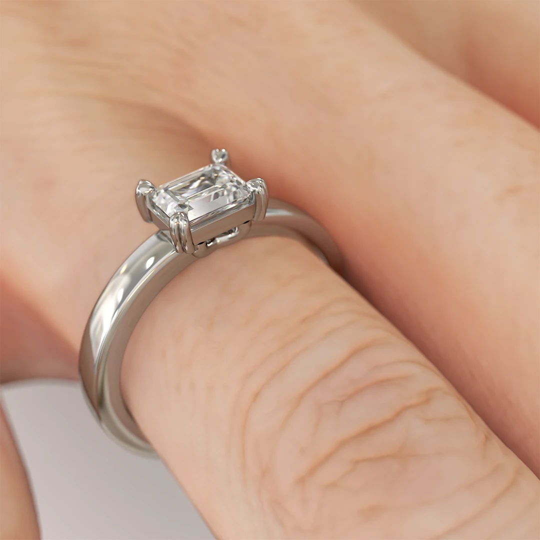 Anillo de Compromiso Solitario Comienzo Platino Diamante Corte Esmeralda Anillo de Compromiso Solitario Comienzo Platino Diamante Corte Esmeralda - Imagen 4