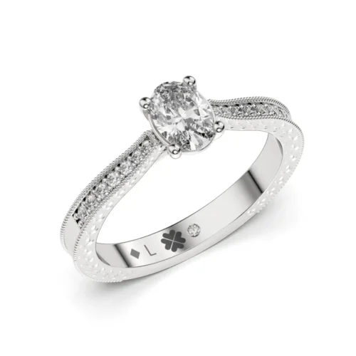 Anillo de Compromiso Vintage Eloisa Platino Diamante Corte Ovalado
