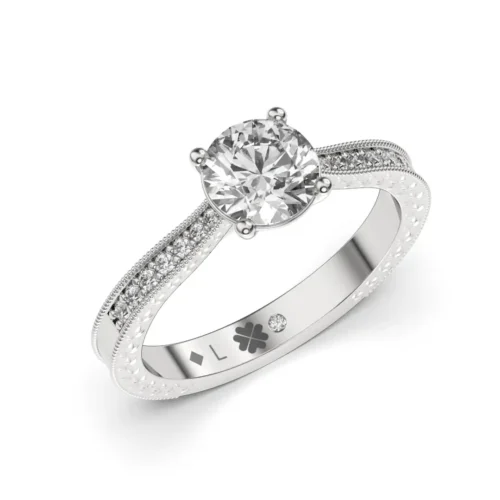 Anillo de Compromiso Vintage Estelle Platino Diamante Corte Brillante