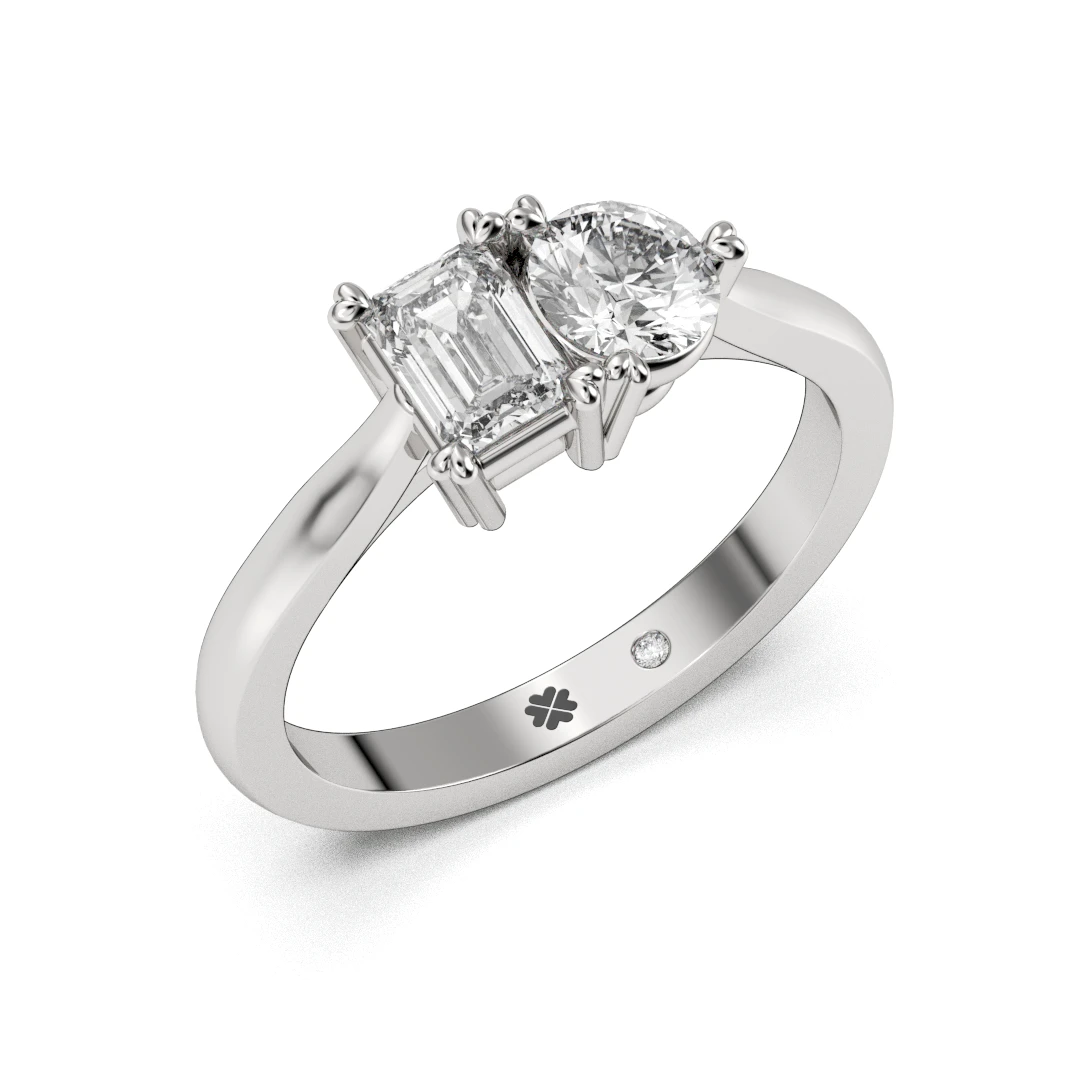 Anillo de Compromiso Duetto Juntos Platino Diamante Corte Brillante Diamante Corte Esmeralda Anillo de Compromiso Duetto Juntos Platino Diamante Corte Brillante Diamante Corte Esmeralda