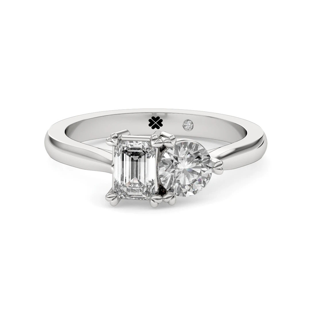 Anillo de Compromiso Duetto Juntos Platino Diamante Corte Brillante Diamante Corte Esmeralda Anillo de Compromiso Duetto Juntos Platino Diamante Corte Brillante Diamante Corte Esmeralda - Imagen 5