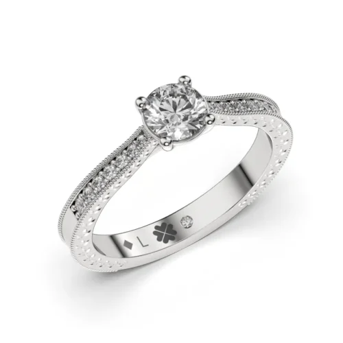 Anillo de Compromiso Vintage Victoria Platino Diamante Corte Brillante