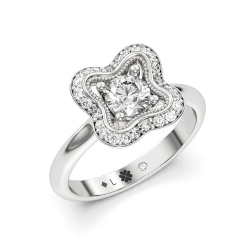 Anillo de Compromiso Vintage Amelia Platino Diamante Corte Brillante