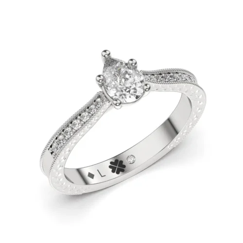 Anillo de Compromiso Vintage Anastasia Platino Diamante Corte Pera