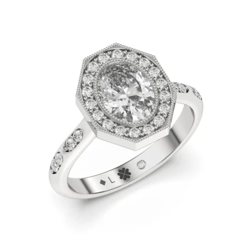 Anillo de Compromiso Vintage Eleonor Platino Diamante Corte Ovalado