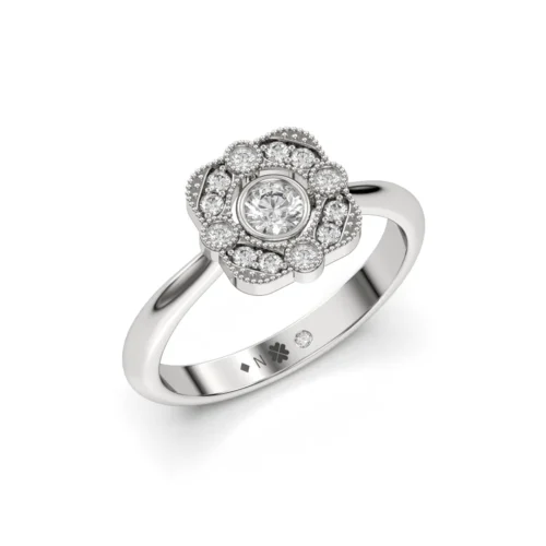 Anillo de Compromiso Vintage Encanto Platino Diamante Corte Brillante