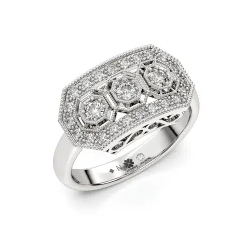 Anillo de Compromiso Vintage Herencia Platino Diamante Corte Brillante