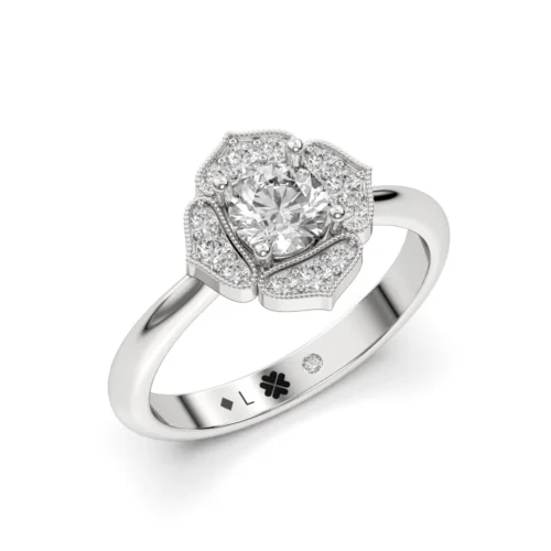 Anillo de Compromiso Vintage Isabella Platino Diamante Corte Brillante