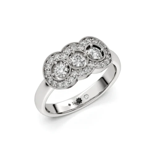Anillo de Compromiso Vintage Jardín Platino Diamante Corte Brillante