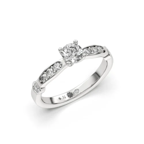 Anillo de Compromiso Vintage Natura Platino Diamante Corte Brillante
