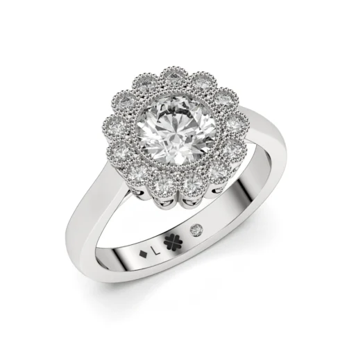 Anillo de Compromiso Vintage Vivienne Platino Diamante Corte Brillante