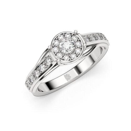 Anillo de Compromiso Halo Ventus Oro Blanco 18kt Anillo de compromiso Ventus en oro blanco 18k Fairmined o platino responsable 950 con diamante de 15 puntos originario de Canadá
